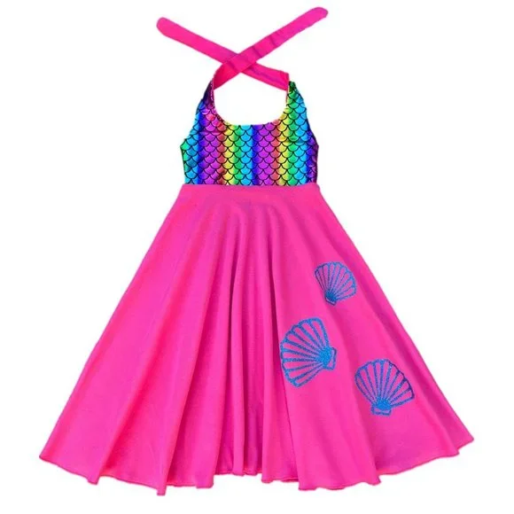 chinese dress ladies Mermaid Scales S/S Pocket Twirl Dress
